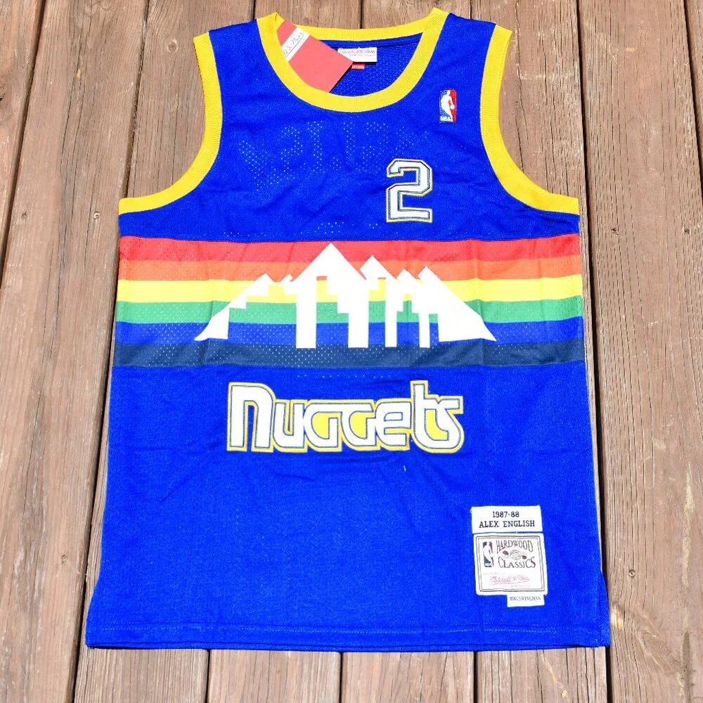 New! Alex English Denver Nuggets Blue Basketball Jersey Adult Men's XL